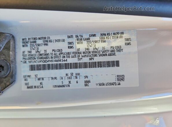 1FMCU0GD4HUA68344 2017 FORD ESCAPE White Панорамний вид салону 360°