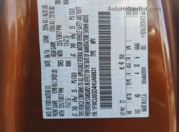 1FMCU0GD4HUA68831 2017 FORD ESCAPE Orange Вид наклейки з VIN-кодом