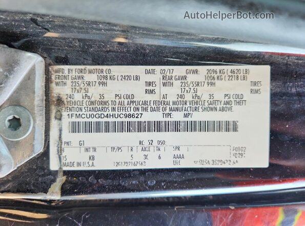 1FMCU0GD4HUC98627 2017 FORD ESCAPE Black Շարժիչի բաժամունքի տեսք
