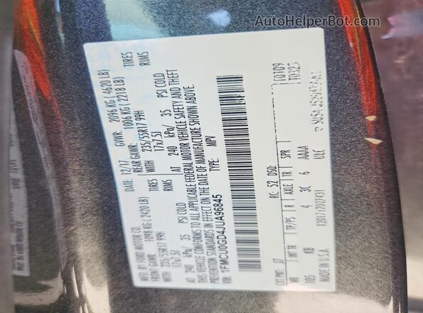 1FMCU0GD4JUA96845 2018 FORD ESCAPE Gray Панорамний вид салону 360°