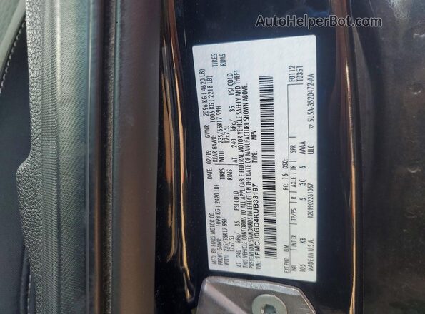 1FMCU0GD4KUB33197 2019 FORD ESCAPE Silver Widok naklejki z numerem VIN