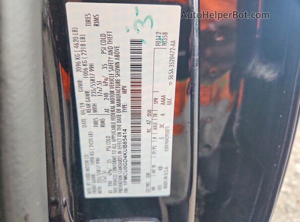 1FMCU0GD4KUB85414 2019 FORD ESCAPE Black Widok komory silnika