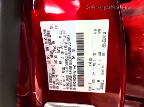 1FMCU0GD5HUB75595 2017 FORD ESCAPE Red Vista de la etiqueta del VIN