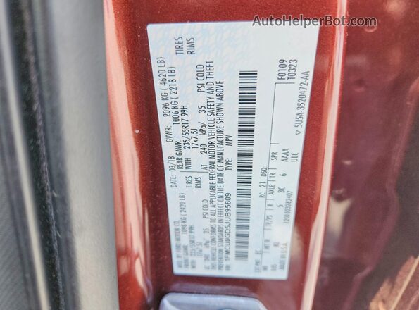 1FMCU0GD5JUB95609 2018 FORD ESCAPE Brown VIN sticker view
