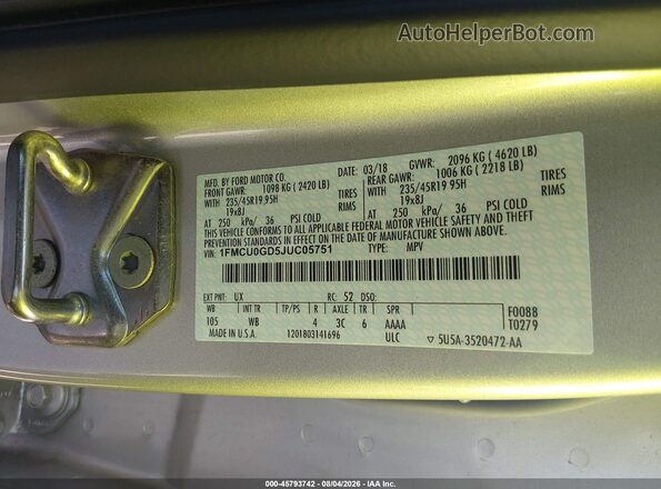 1FMCU0GD5JUC05751 2018 FORD ESCAPE Silver Вид підкапотного простору
