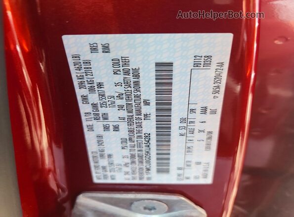 1FMCU0GD5KUA54282 2019 FORD ESCAPE Red VIN კოდის სტიკერის ხედი