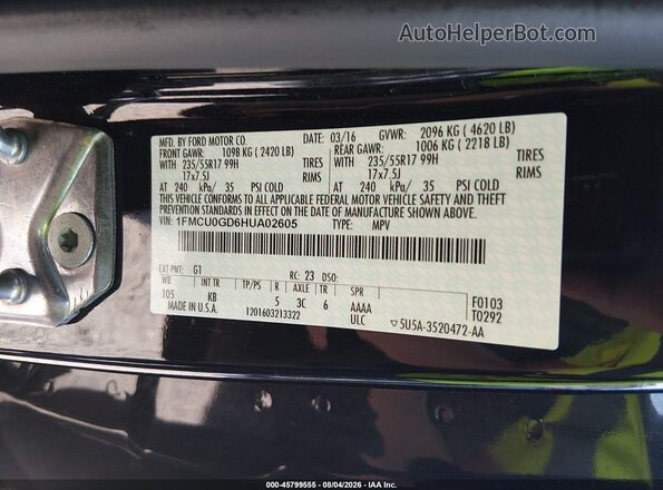 1FMCU0GD6HUA02605 2017 FORD ESCAPE Black ძრავის განყოფილების ხედი