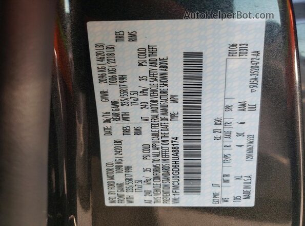 1FMCU0GD6HUA88174 2017 FORD ESCAPE Gray Вид наклейки з VIN-кодом