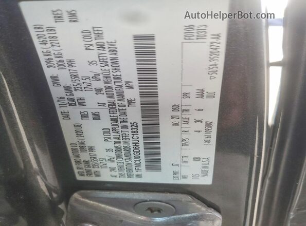 1FMCU0GD6HUC18325 2017 FORD ESCAPE Gray VIN sticker view