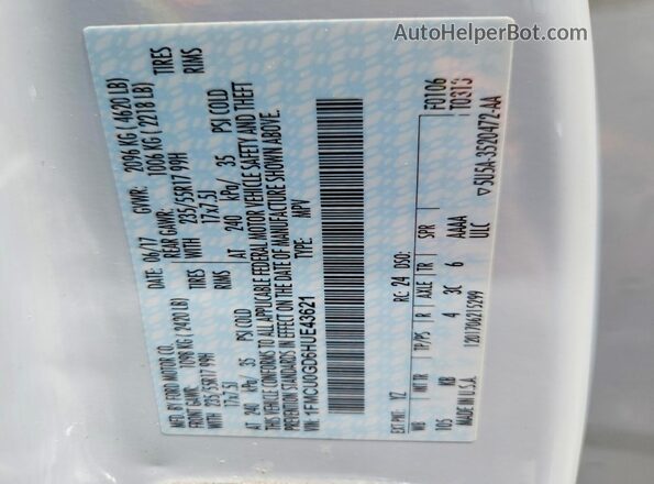 1FMCU0GD6HUE43621 2017 FORD ESCAPE White Widok wnętrza 360 stopni