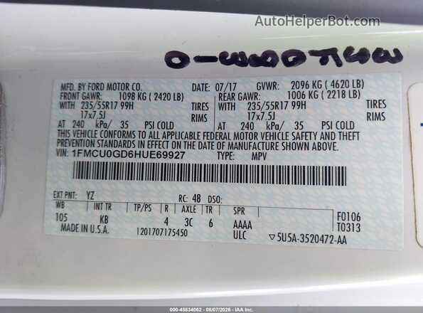 1FMCU0GD6HUE69927 2017 FORD ESCAPE White Engine compartment view