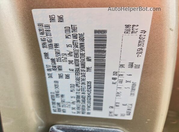 1FMCU0GD6HUE92835 2017 FORD ESCAPE Желто-коричневый Панорамный вид салона 360°