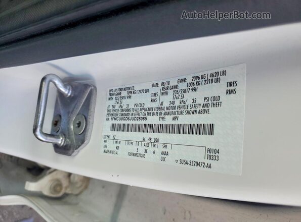 1FMCU0GD6JUD28085 2018 FORD ESCAPE White 
