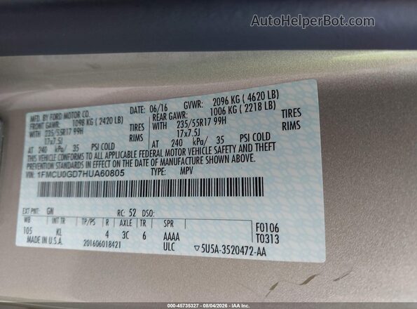 1FMCU0GD7HUA60805 2017 FORD ESCAPE Beige Engine compartment view