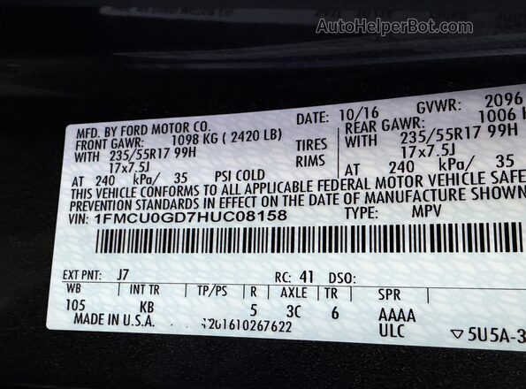 1FMCU0GD7HUC08158 2017 FORD ESCAPE Gray Widok komory silnika