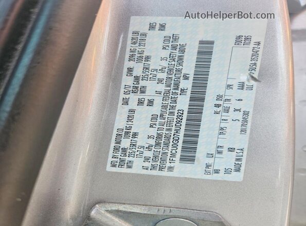 1FMCU0GD7HUD92923 2017 FORD ESCAPE Silver Widok naklejki z numerem VIN