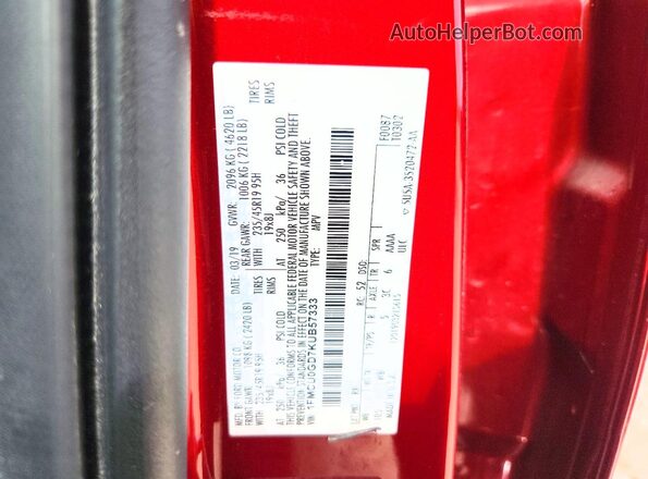 1FMCU0GD7KUB57333 2019 FORD ESCAPE Red Вид підкапотного простору