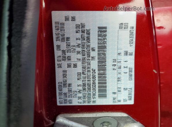 1FMCU0GD8HUB01247 2017 FORD ESCAPE Red VIN sticker view