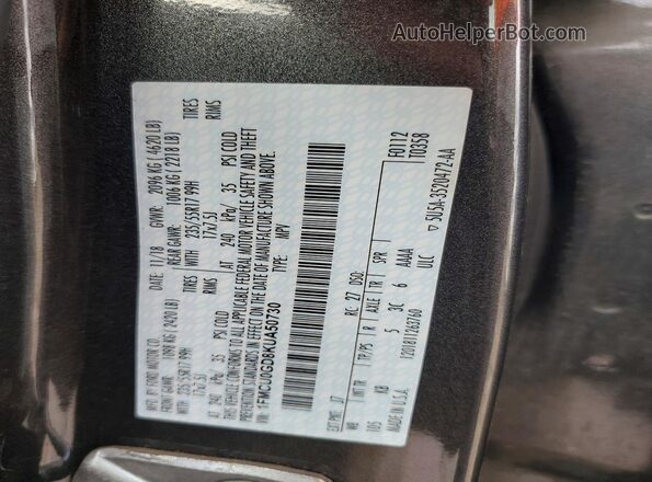 1FMCU0GD8KUA50730 2019 FORD ESCAPE Gray Вид наклейки з VIN-кодом