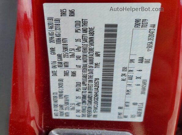 1FMCU0GD9HUA20578 2017 FORD ESCAPE Burgundy 