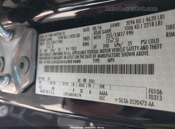 1FMCU0GD9HUB51686 2017 FORD ESCAPE Black ძრავის განყოფილების ხედი