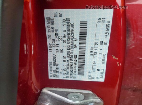 1FMCU0GD9HUD52021 2017 FORD ESCAPE Red Vista de la etiqueta del VIN