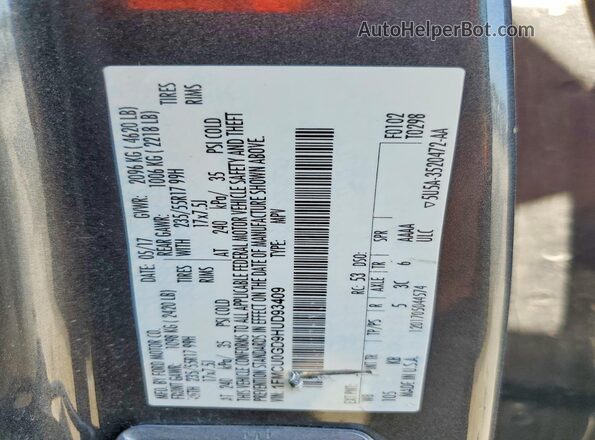 1FMCU0GD9HUD93409 2017 FORD ESCAPE Gray Vista de la etiqueta del VIN