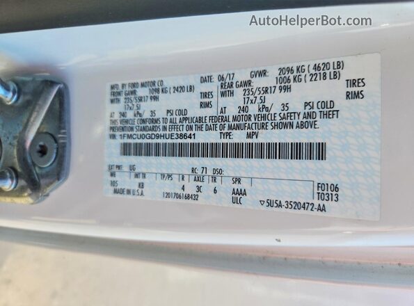 1FMCU0GD9HUE38641 2017 FORD ESCAPE White VIN sticker view