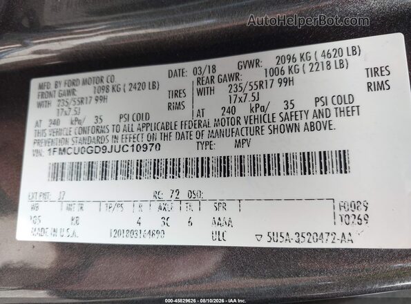 1FMCU0GD9JUC10970 2018 FORD ESCAPE Gray Widok komory silnika