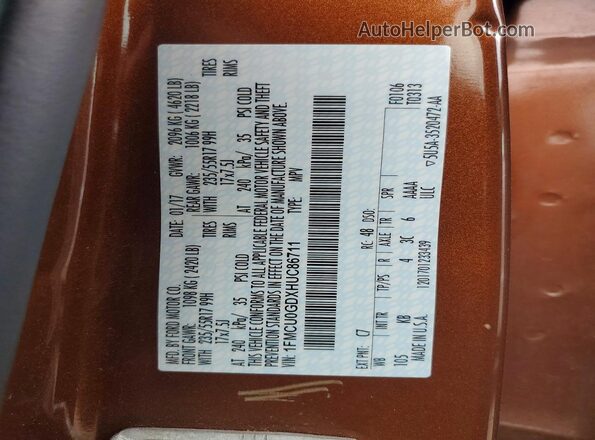 1FMCU0GDXHUC86711 2017 FORD ESCAPE Orange Вид наклейки з VIN-кодом