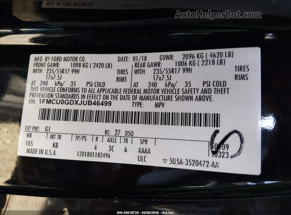 1FMCU0GDXJUB46499 2018 FORD ESCAPE Black Вид підкапотного простору