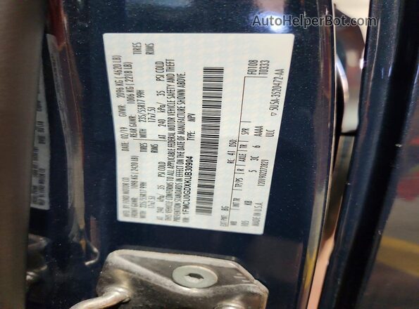 1FMCU0GDXKUB30904 2019 FORD ESCAPE Blue VIN sticker view