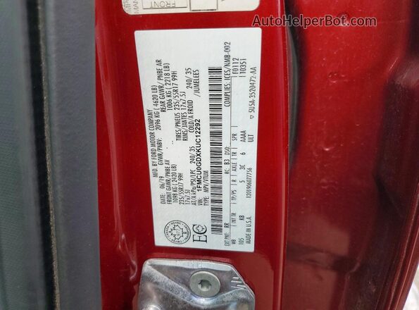 1FMCU0GDXKUC12292 2019 FORD ESCAPE Red Widok naklejki z numerem VIN