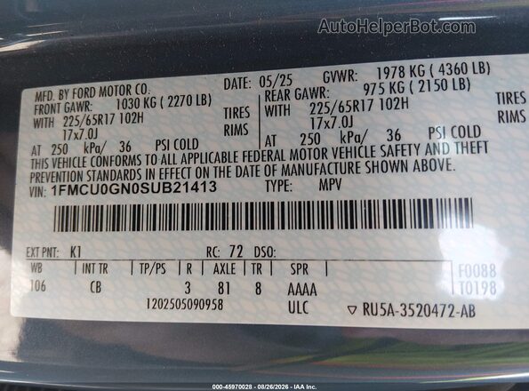 1FMCU0GN0SUB21413 2025 FORD ESCAPE Light Blue Widok komory silnika