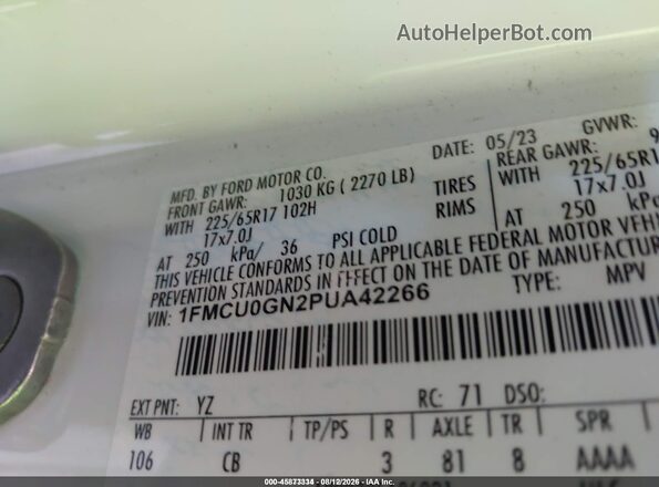 1FMCU0GN2PUA42266 2023 FORD ESCAPE White Вид підкапотного простору