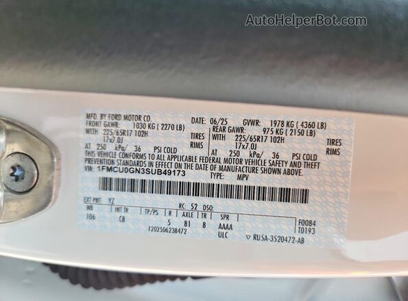 1FMCU0GN3SUB49173 2025 FORD ESCAPE White Vista del compartimento del motor