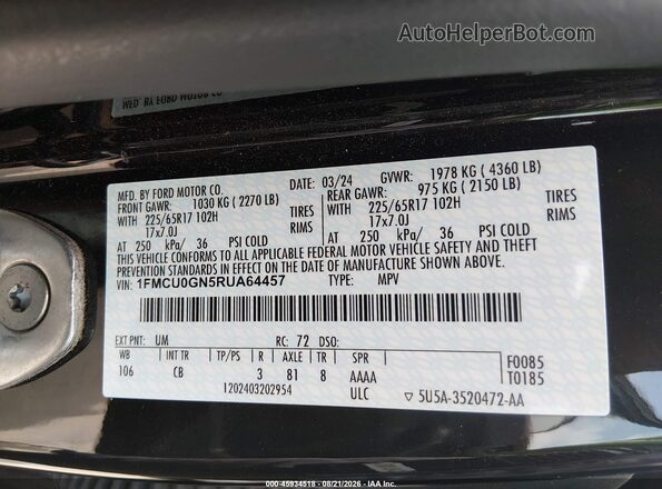 1FMCU0GN5RUA64457 2024 FORD ESCAPE Black Vista del compartimento del motor