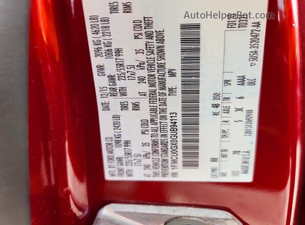1FMCU0GX0GUB94113 2016 FORD ESCAPE Красный Вид наклейки с VIN-кодом