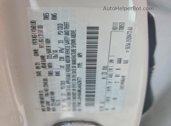 1FMCU0H66MUA92977 2021 FORD ESCAPE White Вид наклейки з VIN-кодом