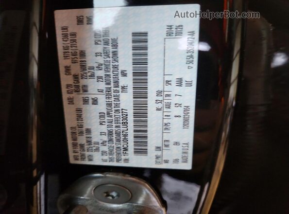 1FMCU0H67LUB30277 2020 FORD ESCAPE Black Widok naklejki z numerem VIN