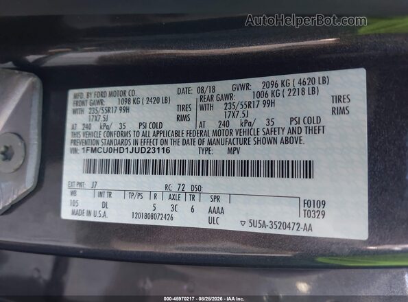 1FMCU0HD1JUD23116 2018 FORD ESCAPE Gray Вид підкапотного простору