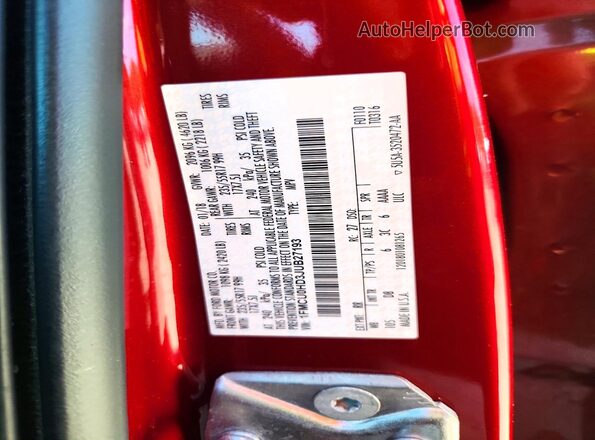 1FMCU0HD3JUB27193 2018 FORD ESCAPE Burgundy VIN კოდის სტიკერის ხედი