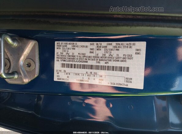 1FMCU0HD3JUD02848 2018 FORD ESCAPE Blue Շարժիչի բաժամունքի տեսք