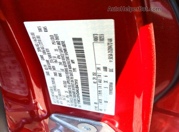 1FMCU0HD4KUB47910 2019 FORD ESCAPE Red Панорамний вид салону 360°