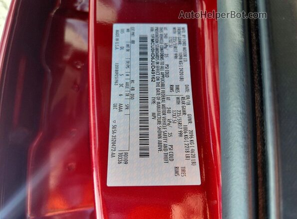 1FMCU0HD6JUD49162 2018 FORD ESCAPE Red VIN sticker view