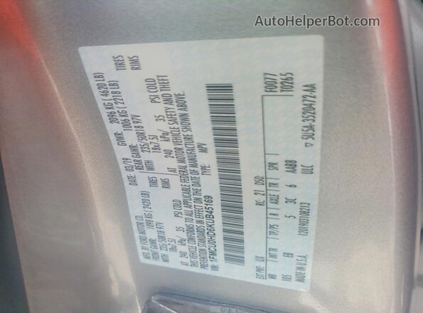 1FMCU0HD6KUB45169 2019 FORD ESCAPE Silver Vista de la etiqueta del VIN
