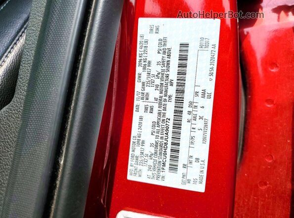 1FMCU0HD8JUA90772 2018 FORD ESCAPE Red Vista de la etiqueta del VIN