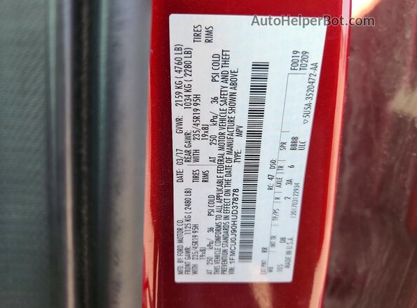 1FMCU0J90HUD37878 2017 FORD ESCAPE Red Շարժիչի բաժամունքի տեսք