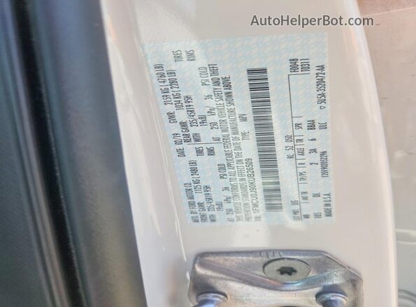 1FMCU0J90KUB26509 2019 FORD ESCAPE White Vista de la etiqueta del VIN