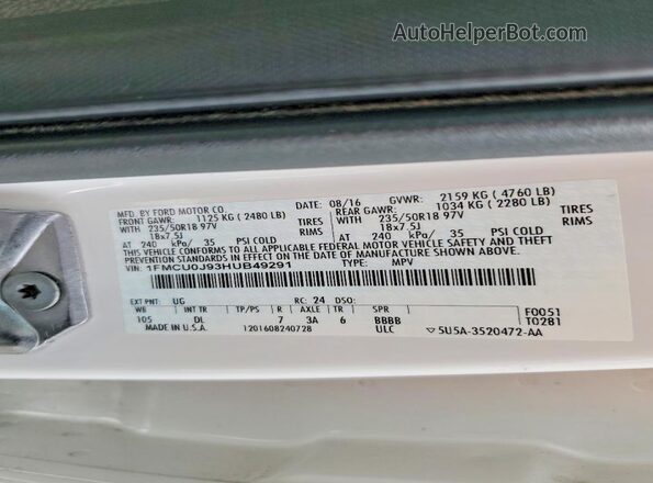 1FMCU0J93HUB49291 2017 FORD ESCAPE White Շարժիչի բաժամունքի տեսք